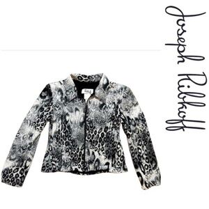 JOSEPH RIBKOFF gorgeous animal print zip up blazer jacket with sequins. Lined